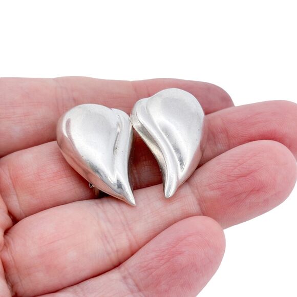 Vintage Mexican Sterling Silver 925 Abstract Leaf Clip-On Earrings - Picture 1 of 7